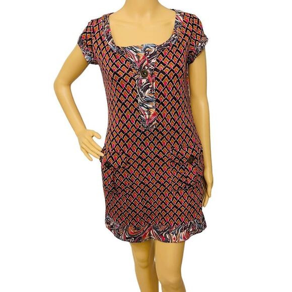Diane Von Furstenberg Kian Silk Geometric Print Short Sleeve Pockets Dress Sz 4 - Picture 1 of 11